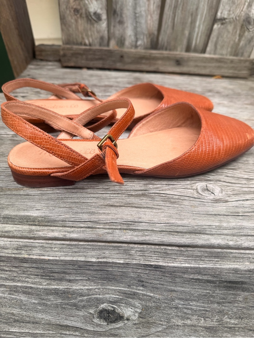 Madewell Jeanne Lizard-Embossed Slingback Flats in Cognac Brown size 7 - Picture 2 of 10
